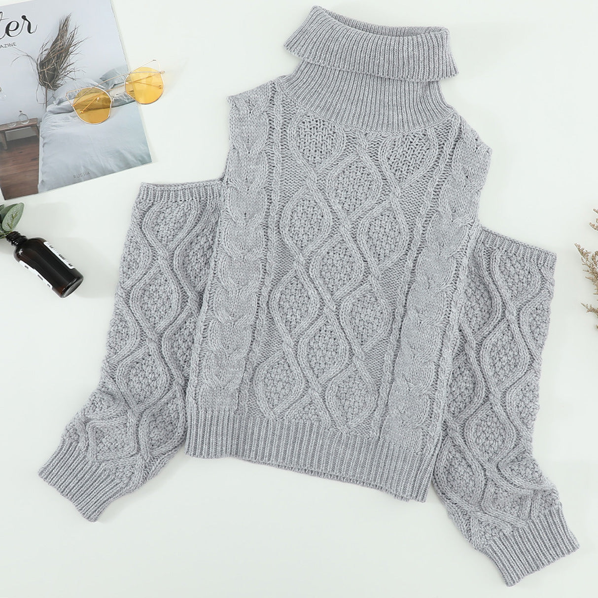 Twist Sexy High Neck Strapless Sweater Women
