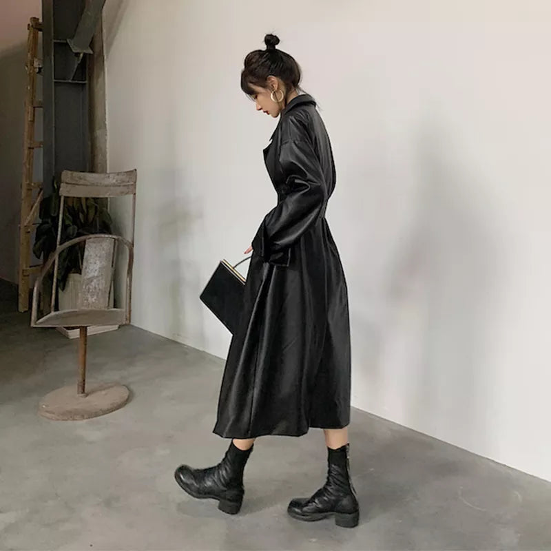 Maxi oversized leather trench coat