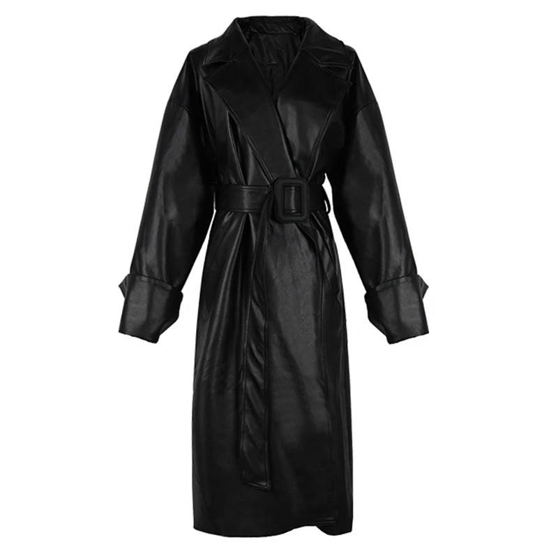 Maxi oversized leather trench coat