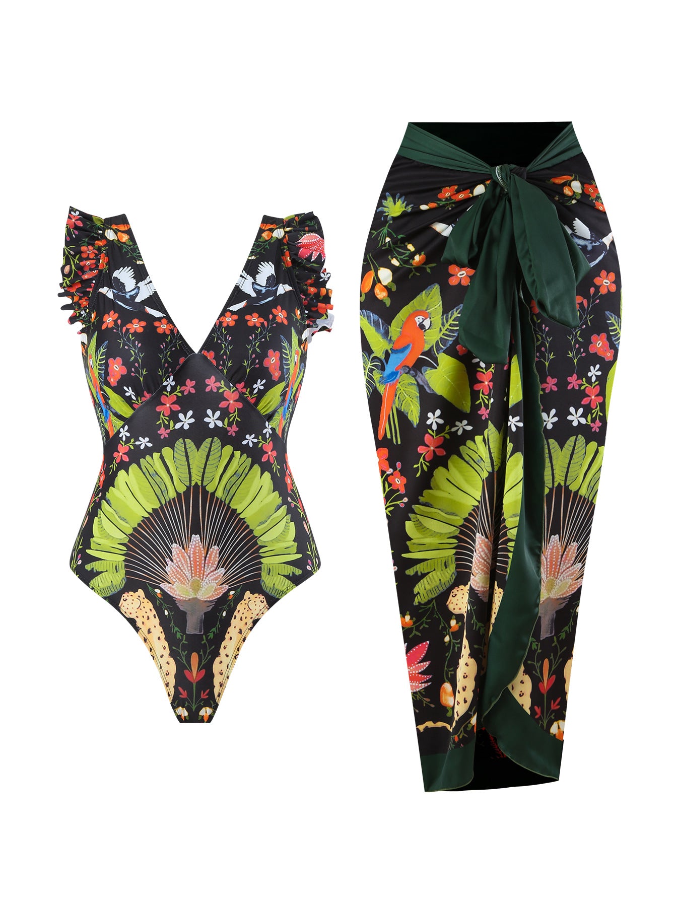 One Piece Women Printed Swimsuit with Covering