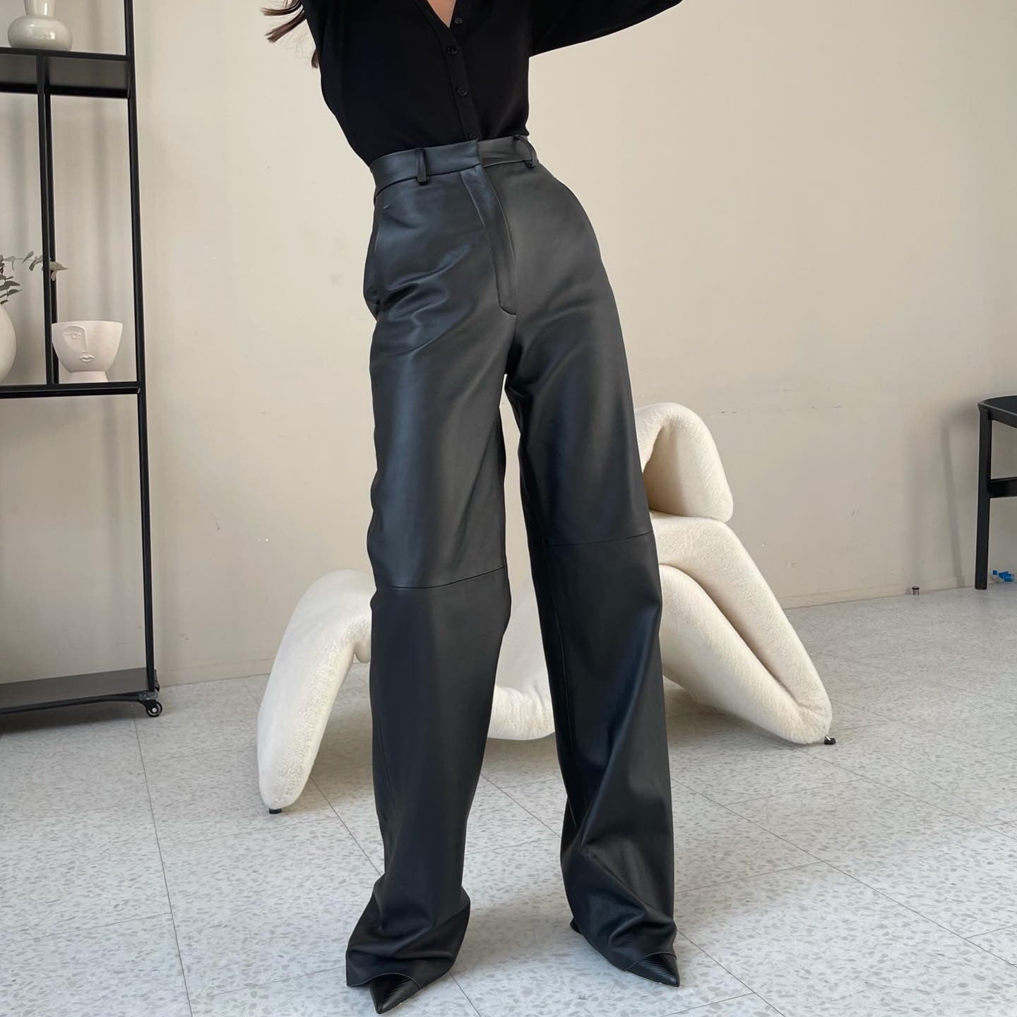 Faux Leather Mid High Waist Pant