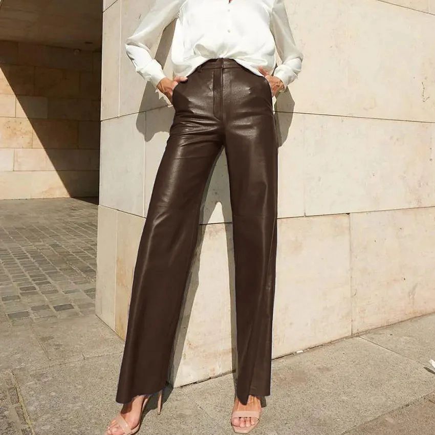 Faux Leather Mid High Waist Pant