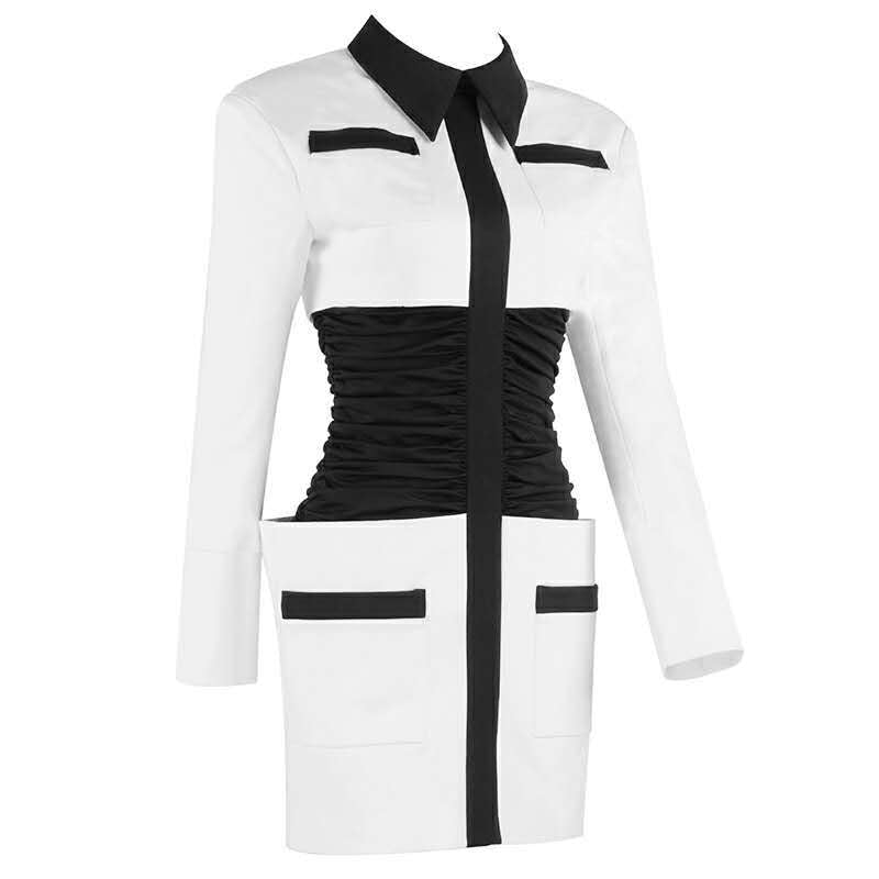 Black and white contrast color bag hip dress