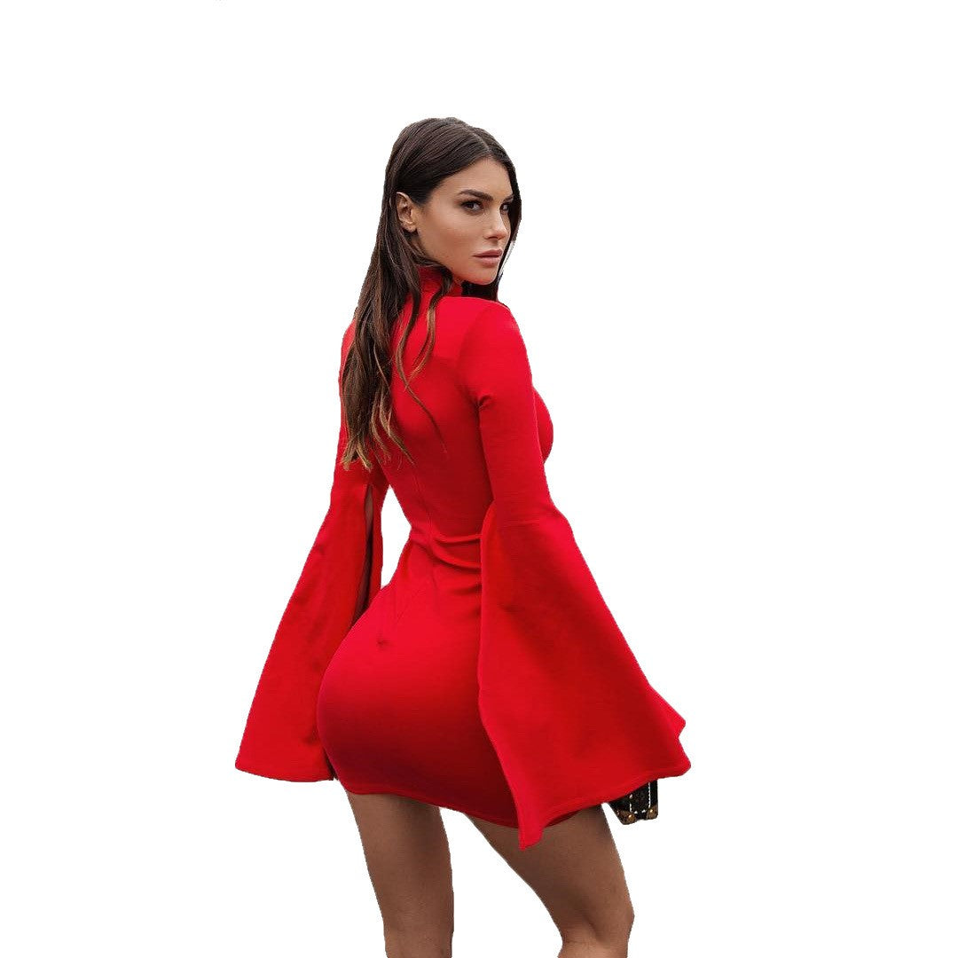 Fire Red Horn Sleeve Mini Dress