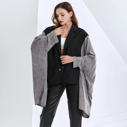 Structure Jacket with Bat Sleeve Lapel Collar