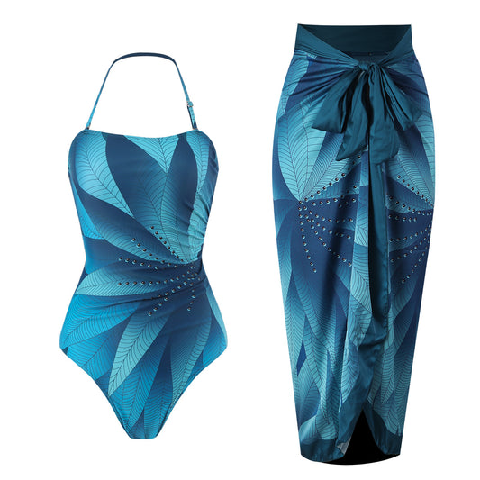 Ocean color French One Piece Two Piece Set Swimsuit