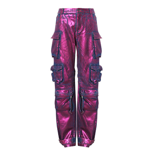 Fushia Bronzing Cargo Trousers Jeans